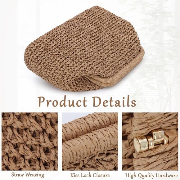 Dumpling Shape Wicker Handbag with Kiss Lock - Lightweight Summer Essential - Picture 6 of 7